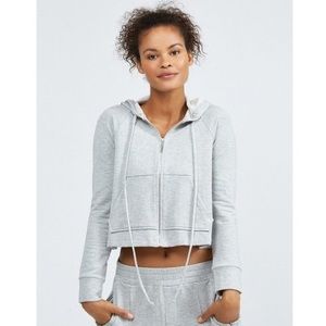 Grey Cropped Zip-Up Sweatshirt